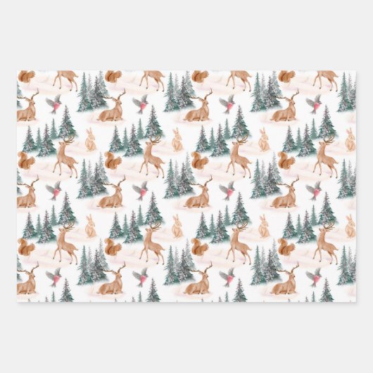 ウッドランドアニマルズクリスマスラッピング紙 ラッピングペーパーシート (正面)