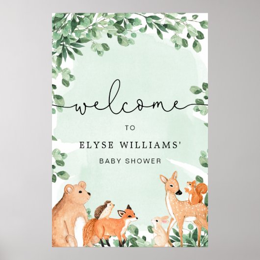 ウッドランドアニマルズグリーンウェルカムサイン ポスター (正面)