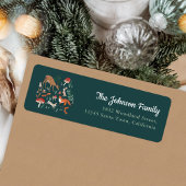 ウッドランドアニマルズグリーンクリスマスパーティの招待状 ラベル