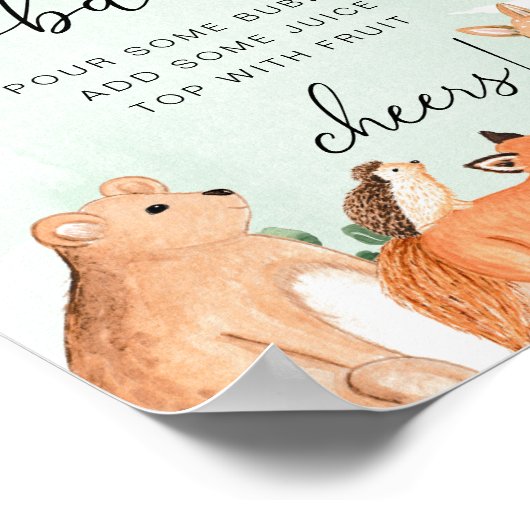 ウッドランドアニマルズグリーンベビーシャワーモモモザバーサイン ポスター (角)