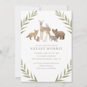 ウッドランドアニマルズグリーンベビーシャワー招待状 招待状 (正面)