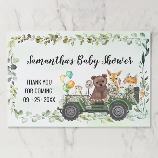 ウッドランドアニマルズグリーンリーフォレスト紙ランチョンマット ペーパーパッド (正面)