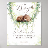 ウッドランドアニマルズグリーン男の赤ちゃんシャワーウェルカム ポスター (正面)