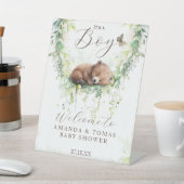 ウッドランドアニマルズグリーン男の赤ちゃんシャワーウェルカム 台座サイン (インサイチュ)