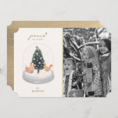 ウッドランドアニマルズスノーグローブフォトクリスマスカード 招待状 (正面/裏面)