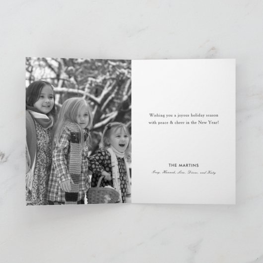 ウッドランドアニマルズスノーグローブホワイトフォトクリスマス カード (内部)