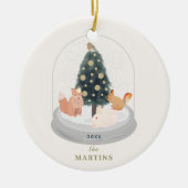 ウッドランドアニマルズスノーグローブホワイトホリデー写真 セラミックオーナメント (正面)