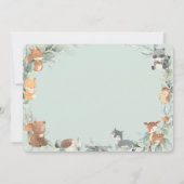 ウッドランドアニマルズセージ緑の中性ベビーシャワー 招待状 (裏面)