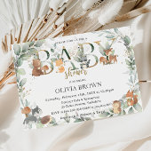 ウッドランドアニマルズセージ緑の中性ベビーシャワー 招待状