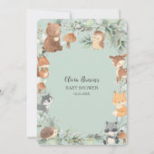 ウッドランドアニマルズセージ緑の中性ベビーシャワー 招待状 (裏面)