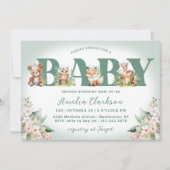 ウッドランドアニマルズソフトグリーン&フローラベビーシャワー 招待状 (正面)
