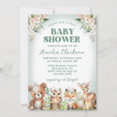ウッドランドアニマルズソフトグリーン&フローラベビーシャワー 招待状 (正面)