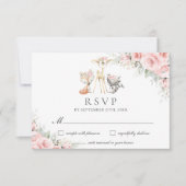 ウッドランドアニマルズソフト赤面ピンクフローラ緑 出欠カード (正面)