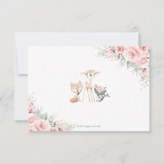 ウッドランドアニマルズソフト赤面ピンクフローラ緑 出欠カード (裏面)