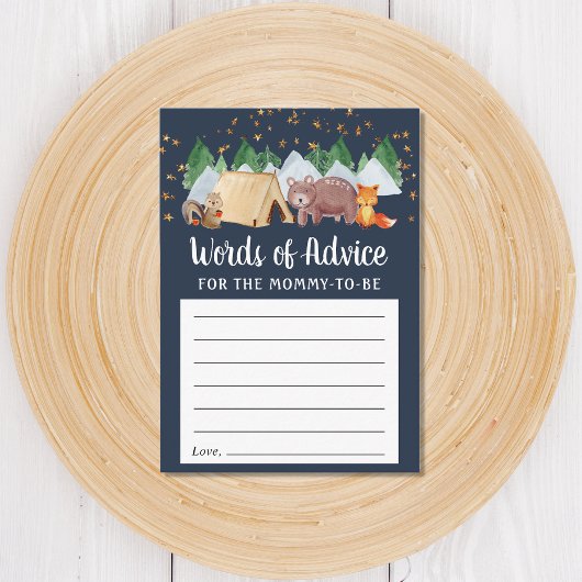 ウッドランドアニマルズナイトキャンピングベビーシャワーアドバイス エンクロージャーカード