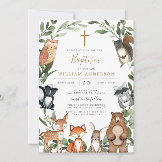 ウッドランドアニマルズバプテスマ/《キリスト教》洗礼式や命名式招待状 招待状 (正面)