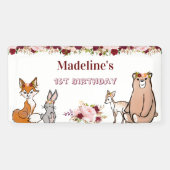 ウッドランドアニマルズバーガンディ&ピンクフローラバナー 横断幕 (横)