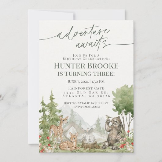 ウッドランドアニマルズバースデーパーティードジー 招待状 (正面)