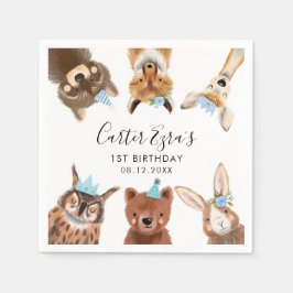 ウッドランドアニマルズバースデーパーティーブルー スタンダードカクテルナプキン
