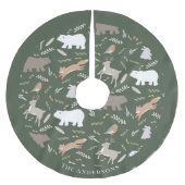 ウッドランドアニマルズパターングリーンホリデークリスマス ブラッシュドポリエステルツリースカート (正面)