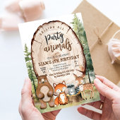 ウッドランドアニマルズパーティー森誕生日 招待状