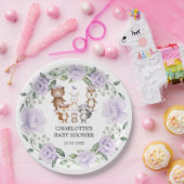 ウッドランドアニマルズパープルフラワーリースベイビーガール ペーパープレート (パーティー)