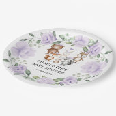 ウッドランドアニマルズパープルフラワーリースベイビーガール ペーパープレート (アングル)