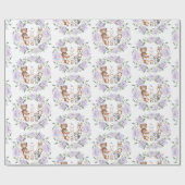 ウッドランドアニマルズパープルフローラリース誕生日 ラッピングペーパー (フラット)