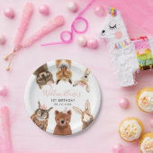 ウッドランドアニマルズピンクの誕生日パーティー ペーパープレート (パーティー)