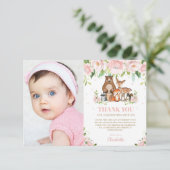 ウッドランドアニマルズピンクフローラガール1st誕生日 サンキューカード (スタンド正面)