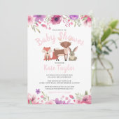 ウッドランドアニマルズピンクフローラベビーガールシャワー 招待状 (スタンド正面)