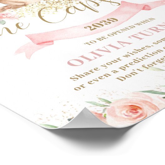 ウッドランドアニマルズピンクフローラ誕生日タイムカプセル ポスター (角)