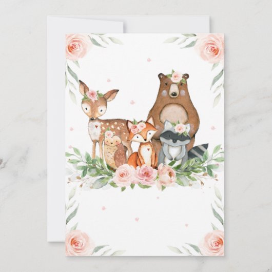 ウッドランドアニマルズピンクフローラ赤ちゃんシャワー 招待状 (裏面)