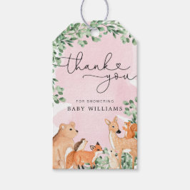 ウッドランドアニマルズピンクベビーシャワーメッセージカード ギフトタグ