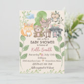 ウッドランドアニマルズピンクベビーシャワー招待状 招待状 (スタンド正面)