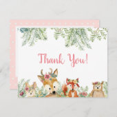 ウッドランドアニマルズピンクボホディアインキツネサンキューサンキュー 招待状 (正面/裏面)
