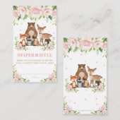 ウッドランドアニマルズピンク赤面フローラおむつラッフル エンクロージャーカード (正面/裏面)