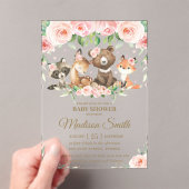ウッドランドアニマルズピンク赤面フローラ赤ちゃんシャワー アクリル招待状 (インサイチュ (ポータブル))