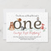 ウッドランドアニマルズファースト誕生日招待状 招待状 (正面)