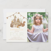 ウッドランドアニマルズフォレストパーティー子供の誕生日写真 招待状 (正面)