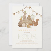 ウッドランドアニマルズフォレストパーティー子供の誕生日 招待状 (正面)