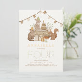 ウッドランドアニマルズフォレストパーティー子供の誕生日 招待状 (スタンド正面)