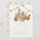 ウッドランドアニマルズフォレストパーティー子供の誕生日 招待状 (正面/裏面)