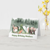 ウッドランドアニマルズフォレストファーストファースト誕生日ワン カード (黄色い花)