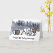 ウッドランドアニマルズフォレストファーストファースト誕生日ワン カード (黄色い花)