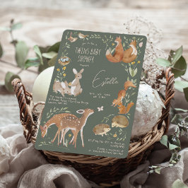 ウッドランドアニマルズフォレストフレンズ双子ベビーシャワー 招待状