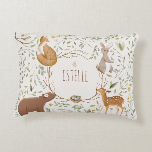 ウッドランドアニマルズフォレストフレンズ赤ちゃんシャワー アクセントクッション (裏面)