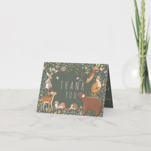 ウッドランドアニマルズフォレストフレンズ赤ちゃんシャワー サンキューカード (正面)