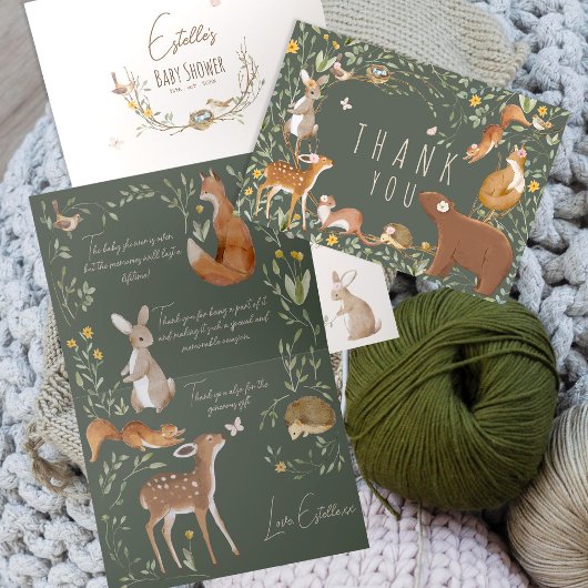 ウッドランドアニマルズフォレストフレンズ赤ちゃんシャワー サンキューカード