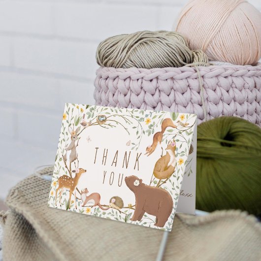 ウッドランドアニマルズフォレストフレンズ赤ちゃんシャワー サンキューカード